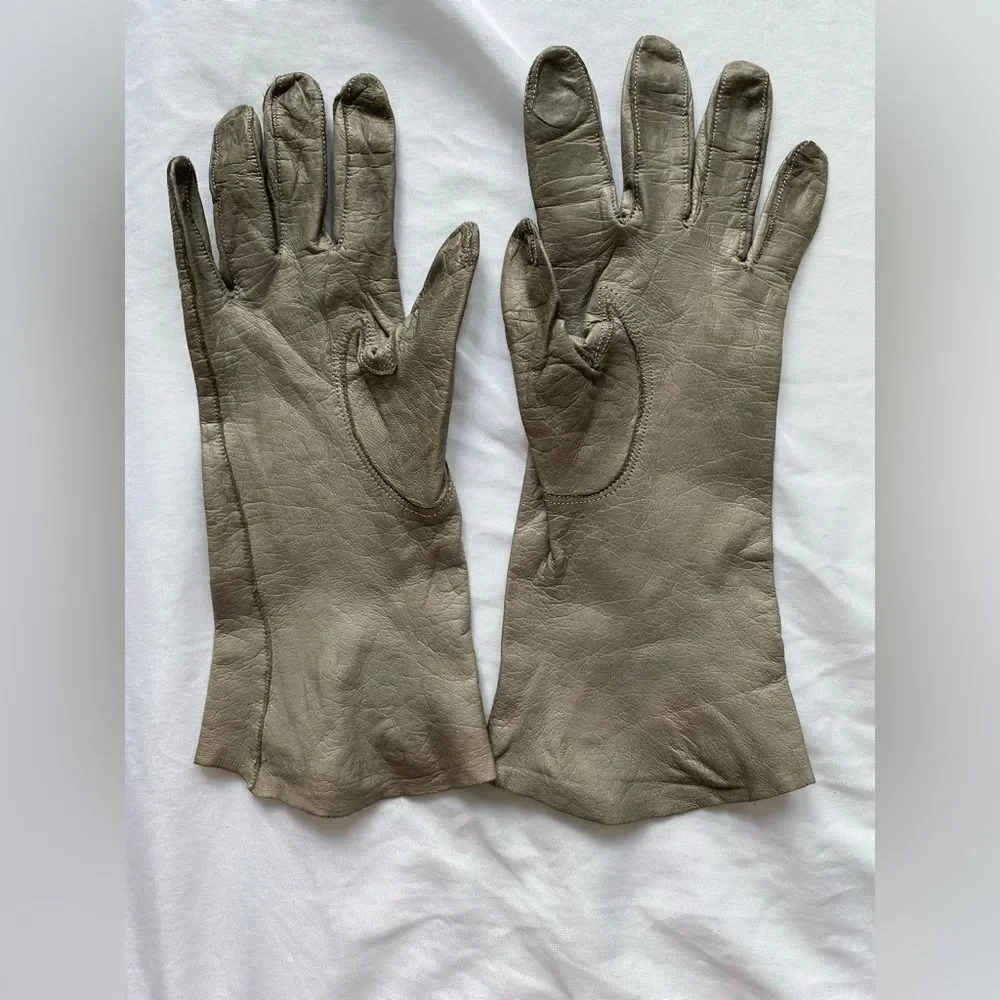 Vintage Buttery Soft Grey Leather Gloves